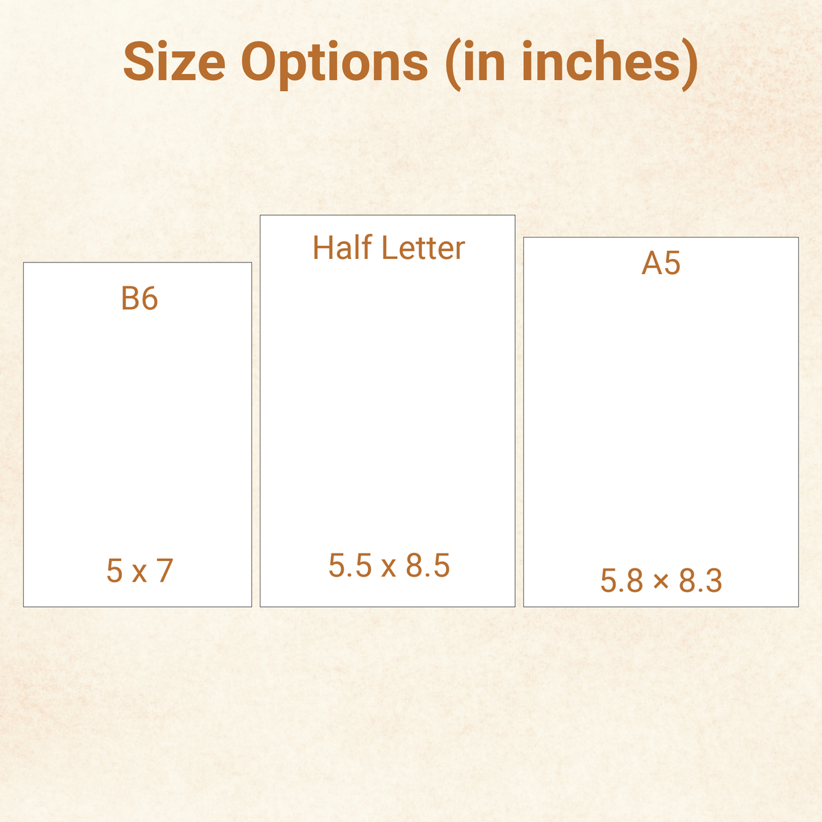 Planner sizes: B6 5 x 7 inches, Half Letter 5.5 x 8.5 inches, and A5 5.8 x 8.3 inches